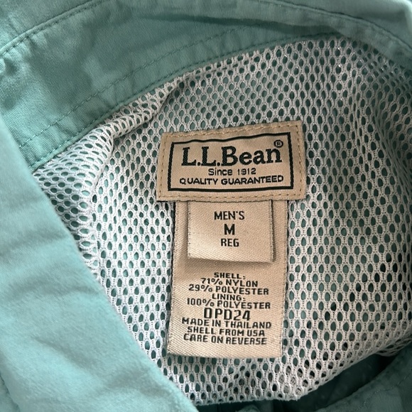LL Bean Fishing Shirt Mens Medium Light Green Button Up Long Sleeve - Picture 7 of 12